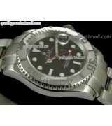 Rolex Yachtmaster II Swiss Automatic Watch-Black Dial White Dot Markers-Stainless Steel Oyster Bracelet