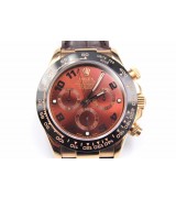Rolex Daytona Swiss Automatic Watch-Brick Red Dial-Brown Leather Bracelet