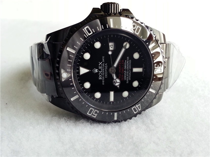 Rolex Sea Dweller Deep Sea Pro Hunter Automatic Watch-Black Dial White Dot Markers-Black PVD Coated Stainless Steel Oyster Brusher Bracelet
