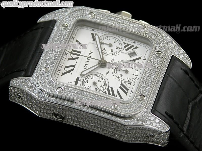 Cartier Santos 100th Anniversary Automatic Watch-White Dial Diamond ...