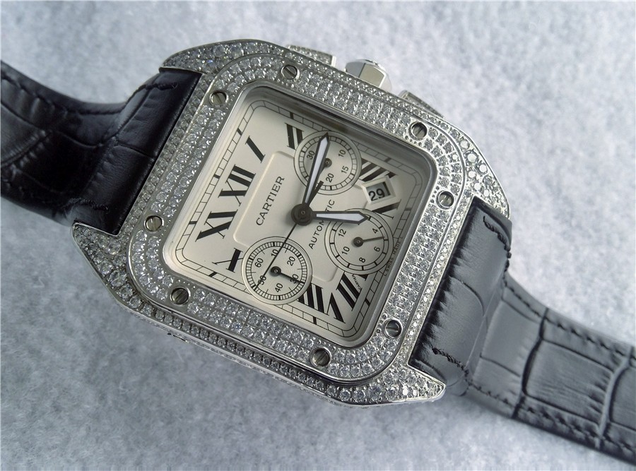 Cartier Santos 100th Anniversary Automatic Watch-White Dial Diamond ...